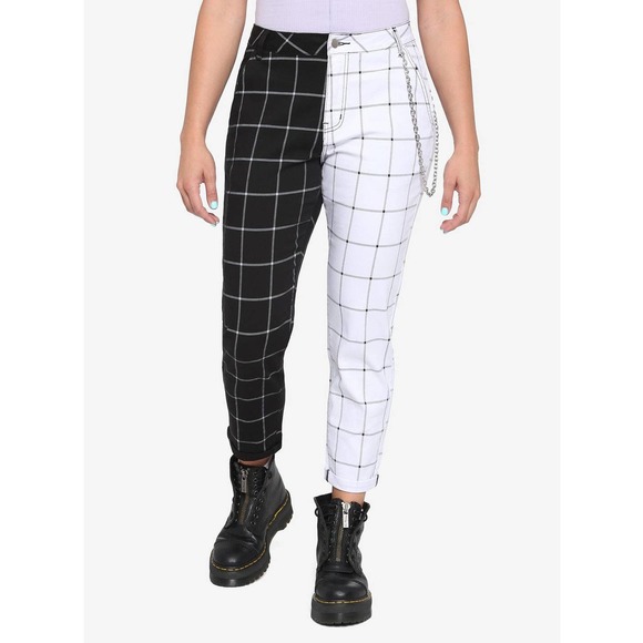 Hot Topic Pants - Hot Topic Womens Pants Size Large Black & White Two Tone Checkered Split Pockets